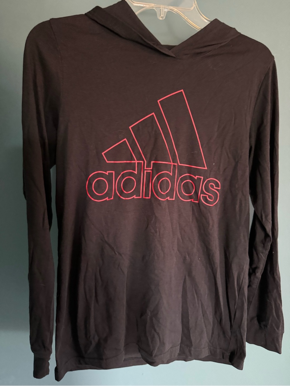 adidas Black Hoodie Tee with Red Outline Logo